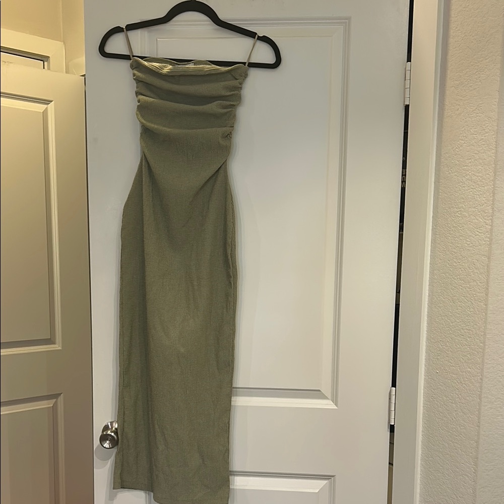 Zara Olive Green Strapless Dress